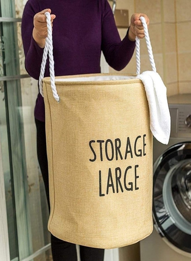 Kiwilon Folding Laundry Basket for Clothes, Round Collapsible Storage Basket I Jumbo Laundry Bag For Clothes With Rope Handle (50 x 40 CM) (Beige) - Image 2